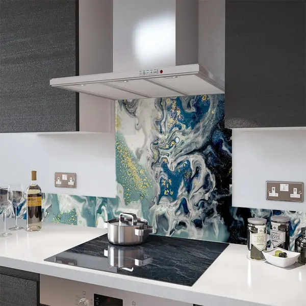 Digital Print Glass Upstand Liquid Ocean 100cm x 14cm