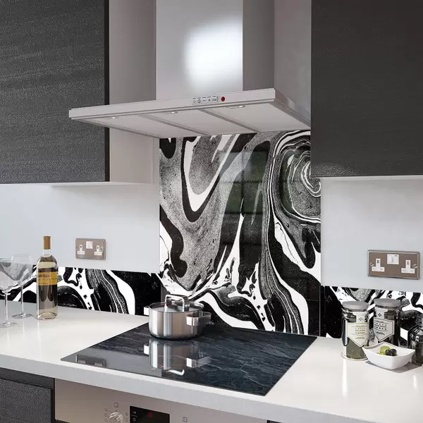 Digital Print Glass Upstand Liquid Onyx 100cm x 14cm