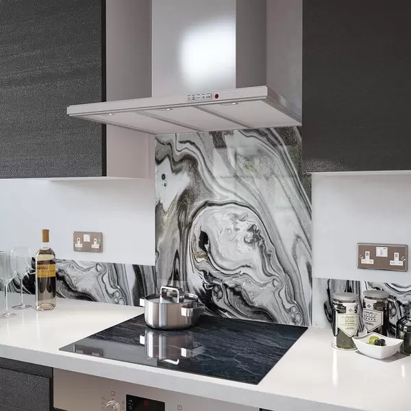Digital Print Glass Upstand Liquid Silver 100cm x 14cm