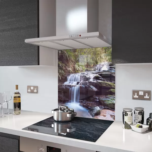 Glass Splashback With Fixing Holes in Waterfall - 60cm Wide x 100cm High