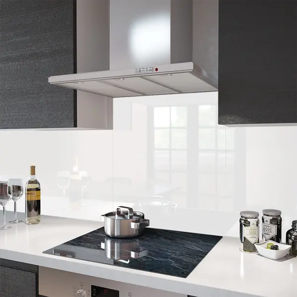 High Gloss White - Kitchen Glass Splashback - 100cm Wide x 50cm High