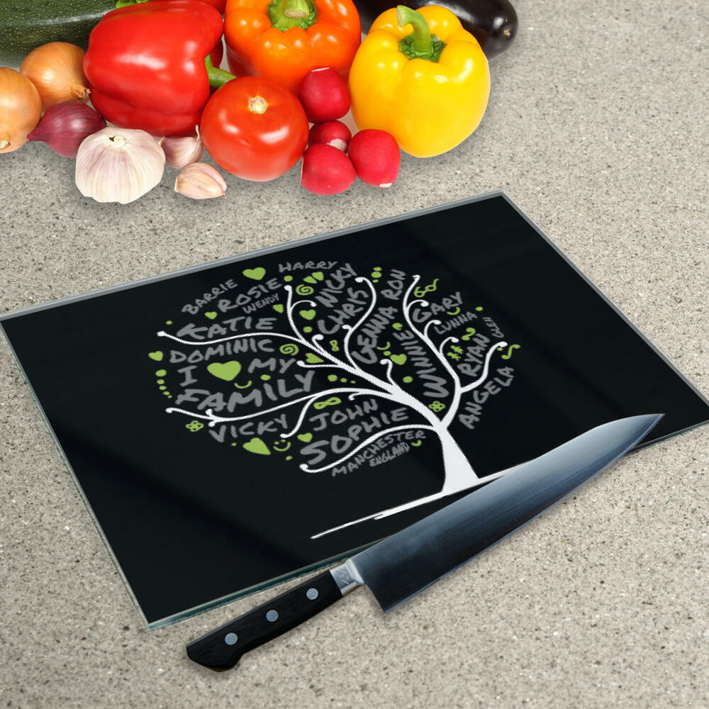 Votre Propre Mot Collage sur un verre à découper Planche en Noir Lime arbre généalogique Votre Propre Mot Collage sur un verre à découper Planche en Noir Lime arbre généalogique