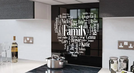 Your own personalised word collage on glass.