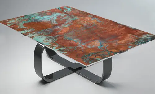 Rectangular Glass Table Top in Aged Copper