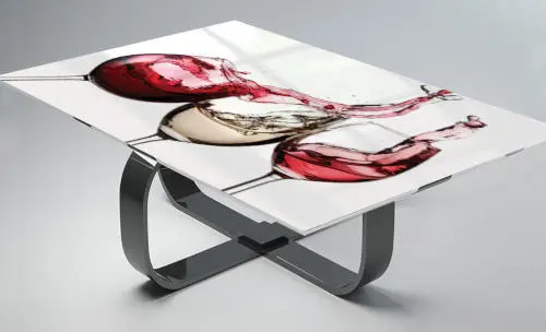 Rectangular Glass Table Top in Red and White Wine