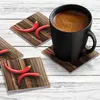 Illustration of 4 x Acrylic Coaster in 2 Chillies on Chopping Board