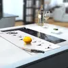 Illustration of Glass Hob Cover / Chopping Board in Dandelion Ballerinas On White - 30cm Wide x 52cm High